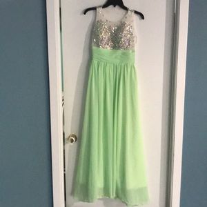 Formal dress worn for a pageant. Sea foam.